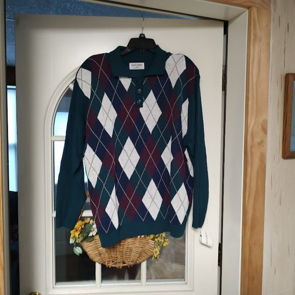 New Alfred Dunner Argyle Dark Teal Multi-Color Sweater Size Women's 2X